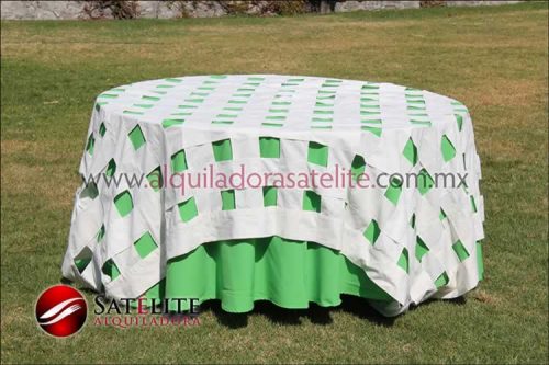 Mantel redondo verde limón entrelazado manta